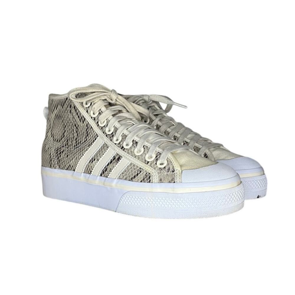 Size 9.5 - adidas Nizza Platform Mid Python W Sneakers Shoes Brown White - Picture 3 of 6